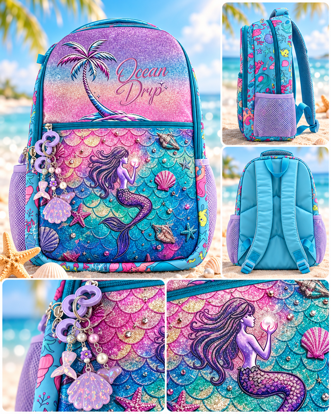 Ocean Drip Mermaid Magic Glitter Backpack 🧜♀️✨