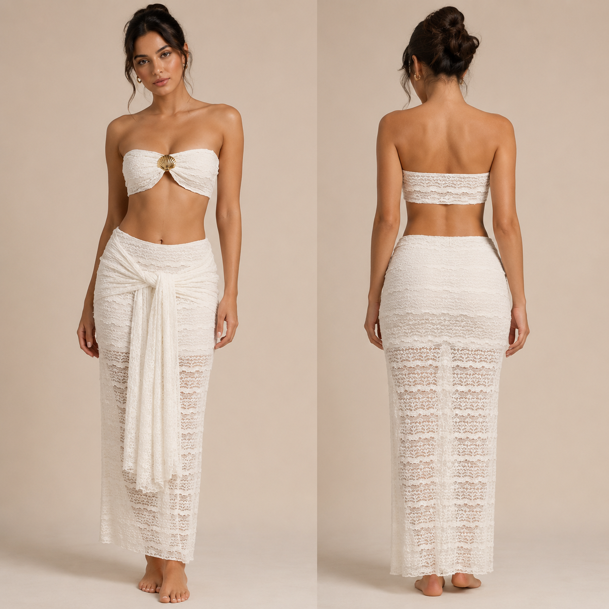 Coastal Goddess Bandeau & Lace Wrap Skirt Set