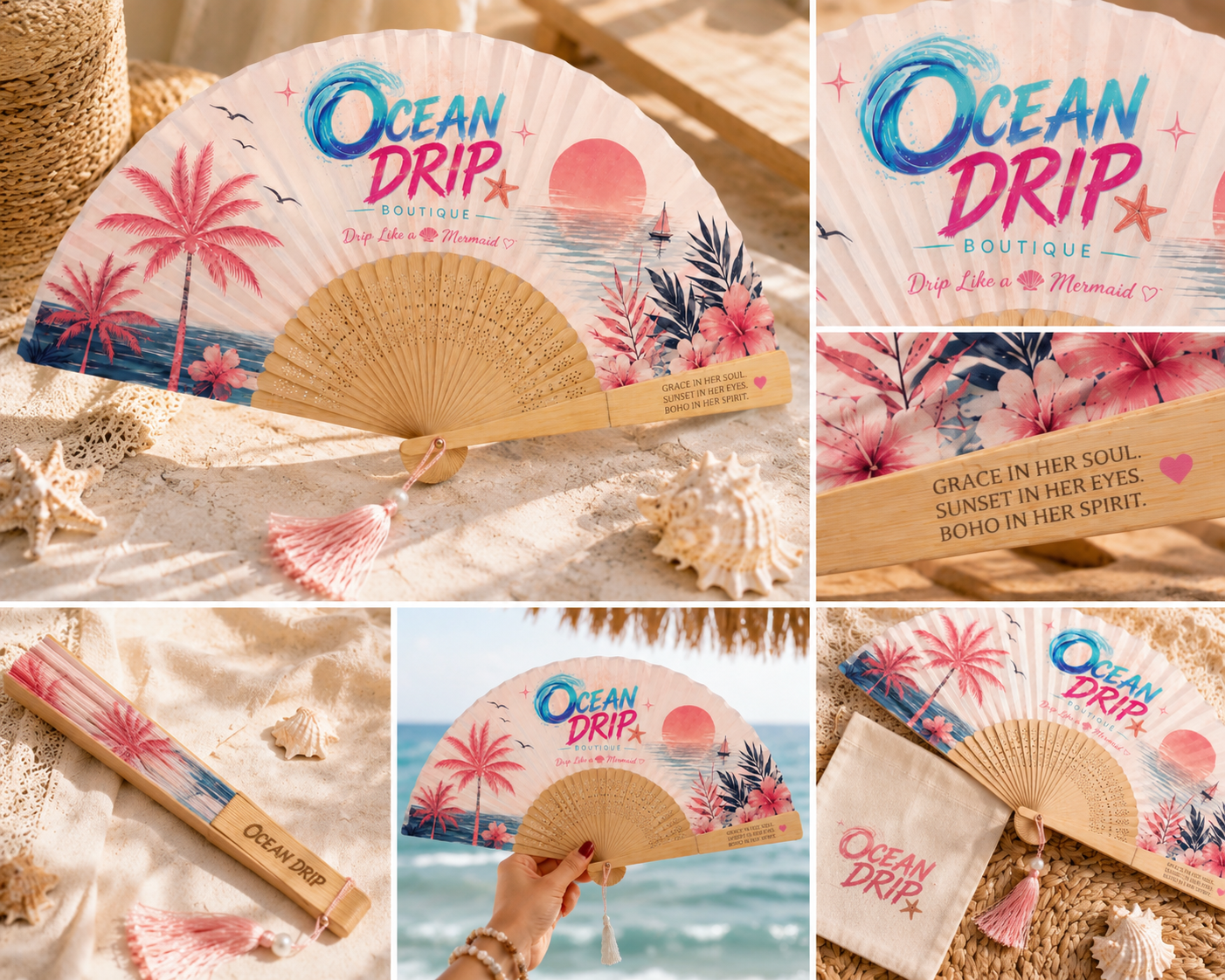 Ocean Drip Pink Paradise Folding Fan