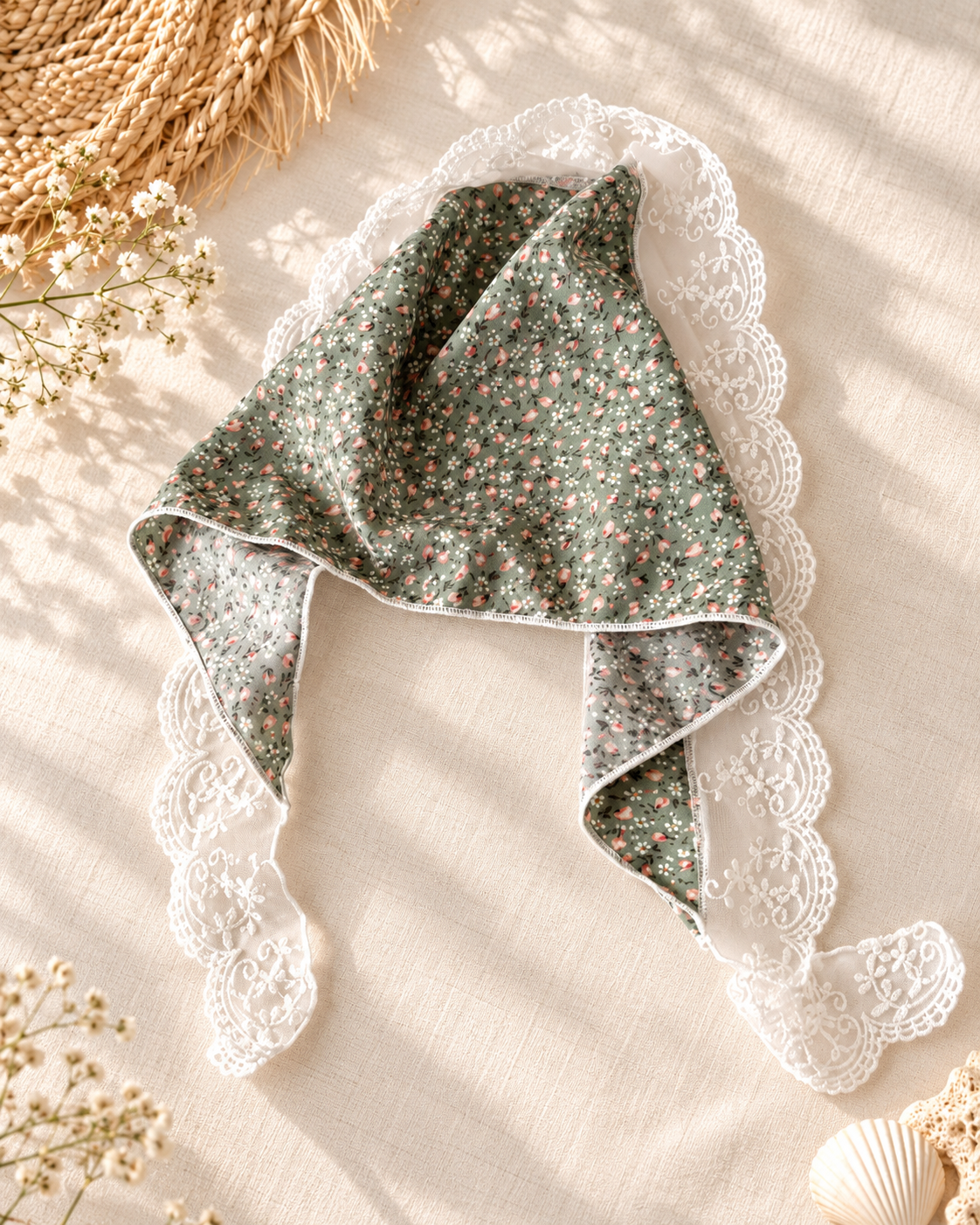 Sage Blossom Lace Headscarf