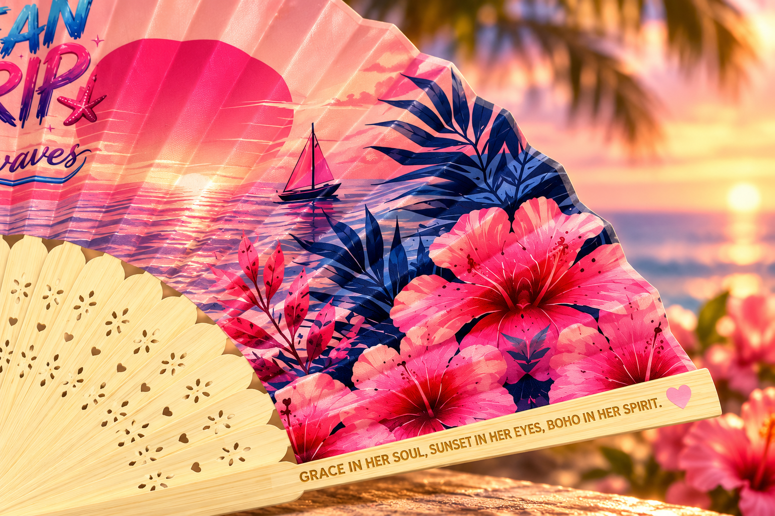 Ocean Drip Pink Paradise Folding Fan