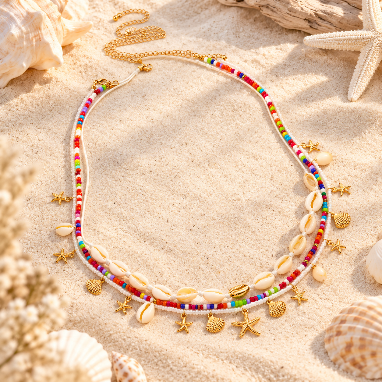 🌈 Rainbow Reef Shell Belly Chain